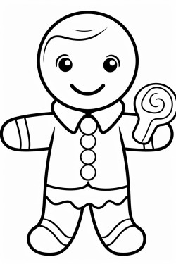 black and white simple gingerbread man holding a candy bar