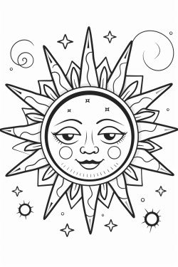 a cute celestial mandala  coloring bookvector white background black and white black drawing
