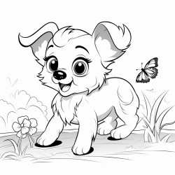 a puppy with nebulacolored fur chasing a butterfly