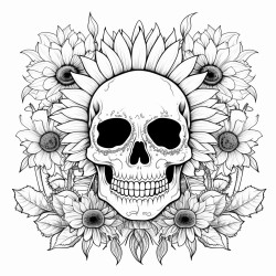 skull with sunflowers