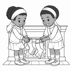 african american kids making stockings to put on fire place