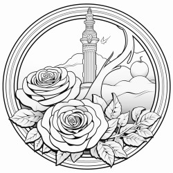 a capital j with a few juniper stems and roses wrapped around it