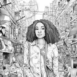 prompt african american woman in the city surrounded by chaos