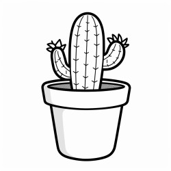 cactus in pot easy simple line art thick blackoutline