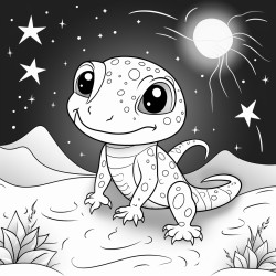 a gecko with a galaxypatterned skin clinging to a meteor