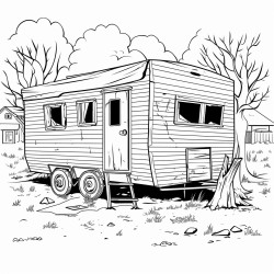 abandoned caravane in front of abandoned house