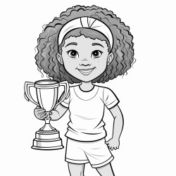 african american cute girl winning a trophy smiling at her audience