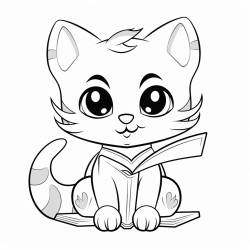 nonoline kitty cat reading a book bold lines