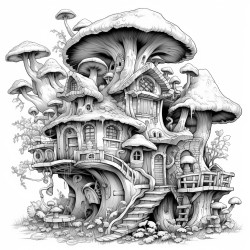 mushroom monsters invading a rustic cabin treehouse