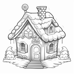 a cute gingerbread house with candy decorations and a gumdrop pathway christmas stockings