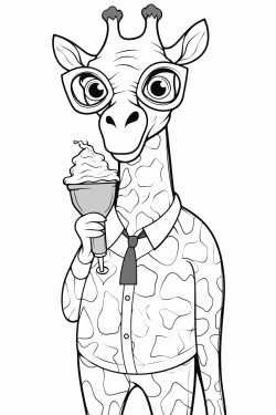 giraffe with glasses holding an ice cream cone