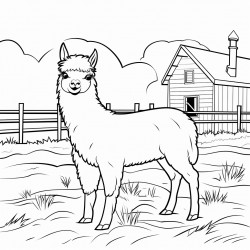 alpaca on a farm eating hay or grass