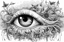mystical eyeball with cool colors and shapes