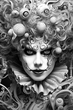 disform horror clown with spiral eye