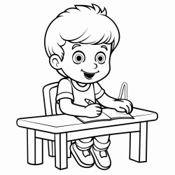 a little boy coloring on a table with many colors