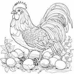 chicken laying on eggs