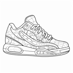 a basketball shoe with a tennis racket pattern and a sporty aesthetic
