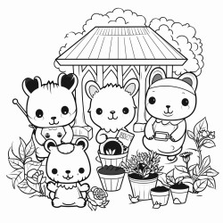 investment garden with cute animals holding business items write different colors in the spots to color