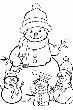 christmas snowman with other snowmen and animals in christmas clothes