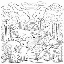 a magical forest landscape with animals
