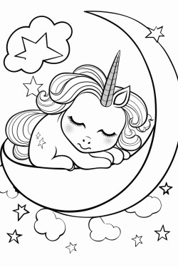 unicorn yang sedang tidur di bawah rembulan