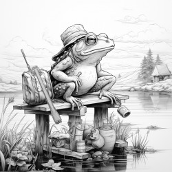 a frog fishing for people