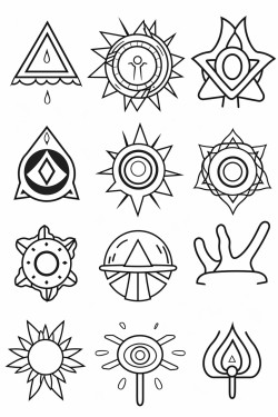 a cute spiritual symbols  coloring bookvector white background black and white black drawing