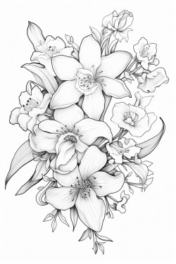 lilies orchids and cherry blossoms in the shape of an s