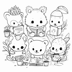 investment garden with cute animals holding business items write different colors in the spots to color