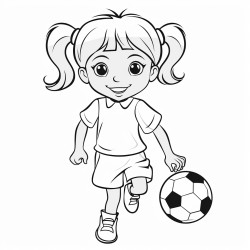 outline girl in ponytail wearing soccer uniform playing soccer