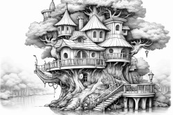 a whimsical tree house with simple details