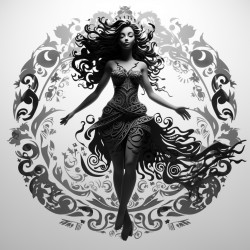 illustration of a woman in a dancing pose with mandala patterns integrated into her silhouette