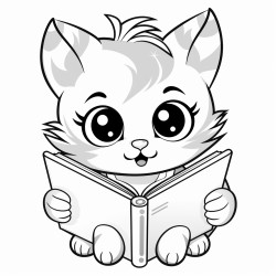 nonoline kitty cat reading a book bold lines