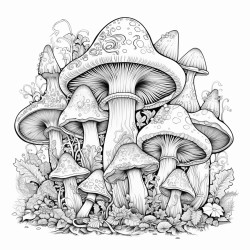groovy and psychedelic mushrooms for adults to color intricate and detailed
