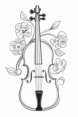 drawing of a violin on a page for coloring children in a minimalist style