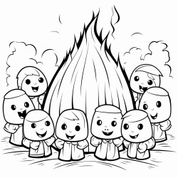 pumpkin people at a bonfire