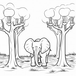 light bulbs in a forest with an elephant