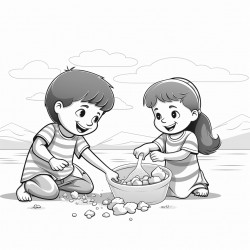 kids on the beach play with sand molds