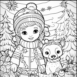 cozy christmas coloring book page no colors black and bold lines