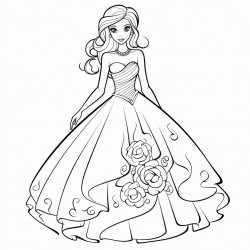 wedding dress coloring pages of a young girl with floral notes
