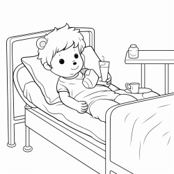kid in hospital bed drinking water