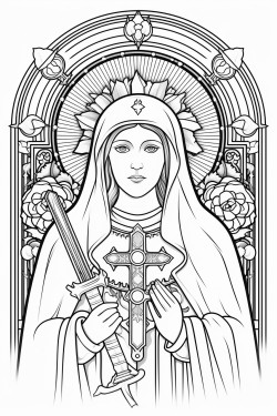 an orthodox icon style virgin mary of the seven swords