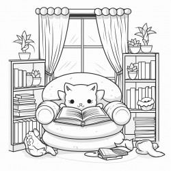 cozy reading nook  a window seat with fluffy cushions a soft blanket and a stack of kawaiithemed books