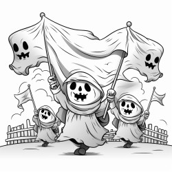 friendly ghosts carrying banners as if theyre in a parade