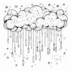 luminous sky with fluffy clouds raining down gems