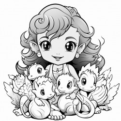 little girl with baby dragons rainbows
