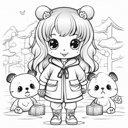 little girl with pandas