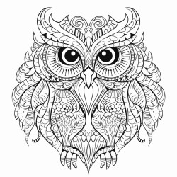 an owl with a pattern inside of it colouring book photo thick lines detailed