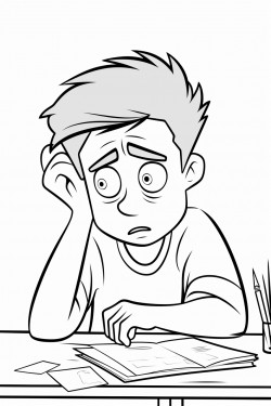 a boy taking a test with a confused expression on his face