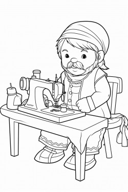 a cute dwarf mam sewing clothes